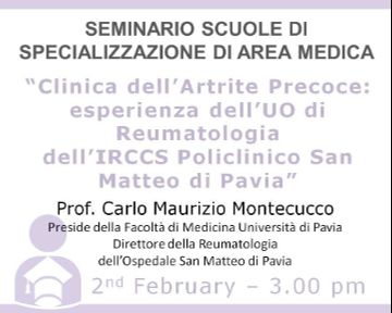 Clinica dell’artrite precoce: esperienza dell’UO di Reumatologia dell’IRCCS Policlinico San Matteo di Pavia